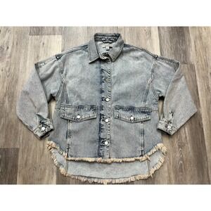 All Saints Hettie Raw Hem Denim Jean Shacket Grey Wash Size 2